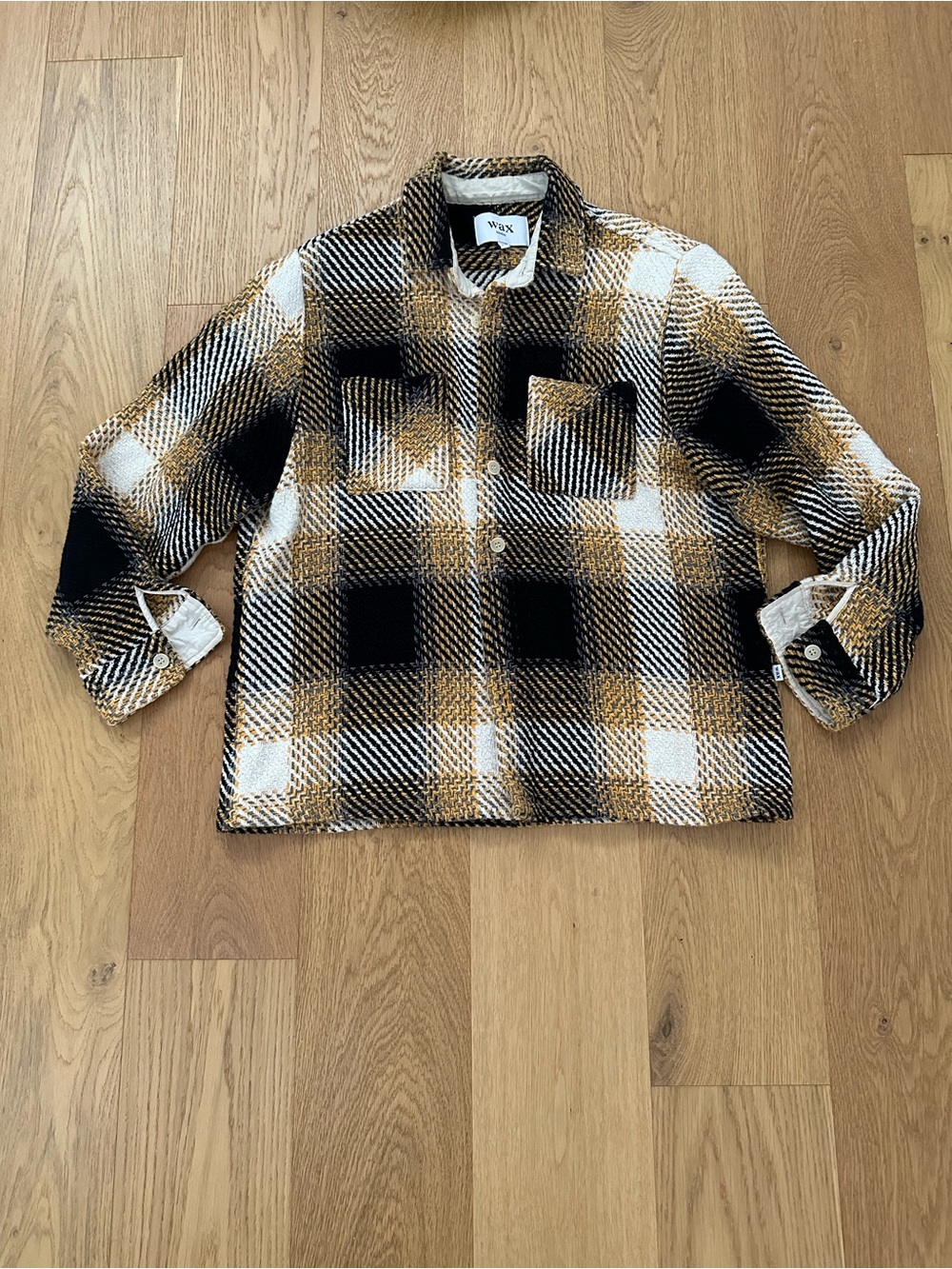 Wax London whiting overshirt shirt xl black yellow check Kotn